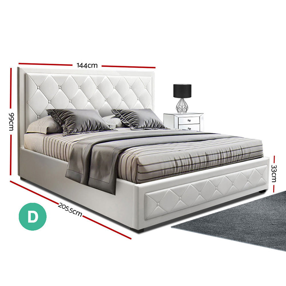 Artiss TIYO Double Full Size Gas Lift Bed Frame Base With Storage Mattress White Leather