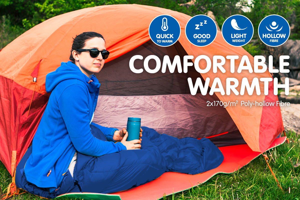 Wallaroo Camping Sleeping Bag Thermal Hiking - 220 x 100 - Left Zipper