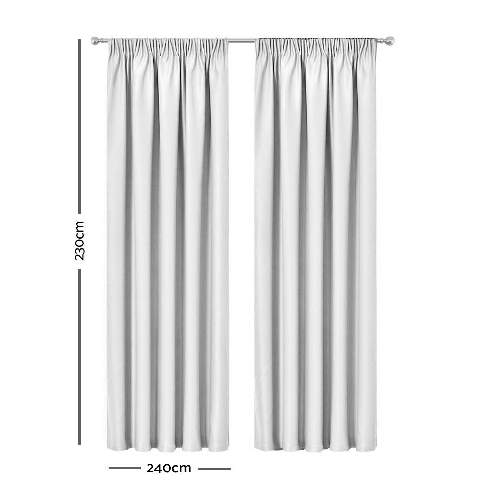 Artqueen 2X Pinch Pleat Pleated Blockout Curtains White 240cmx230cm