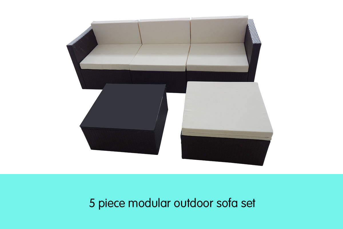 Rattan Outdoor 5pc Reversible Bistro Furniture Set - Black
