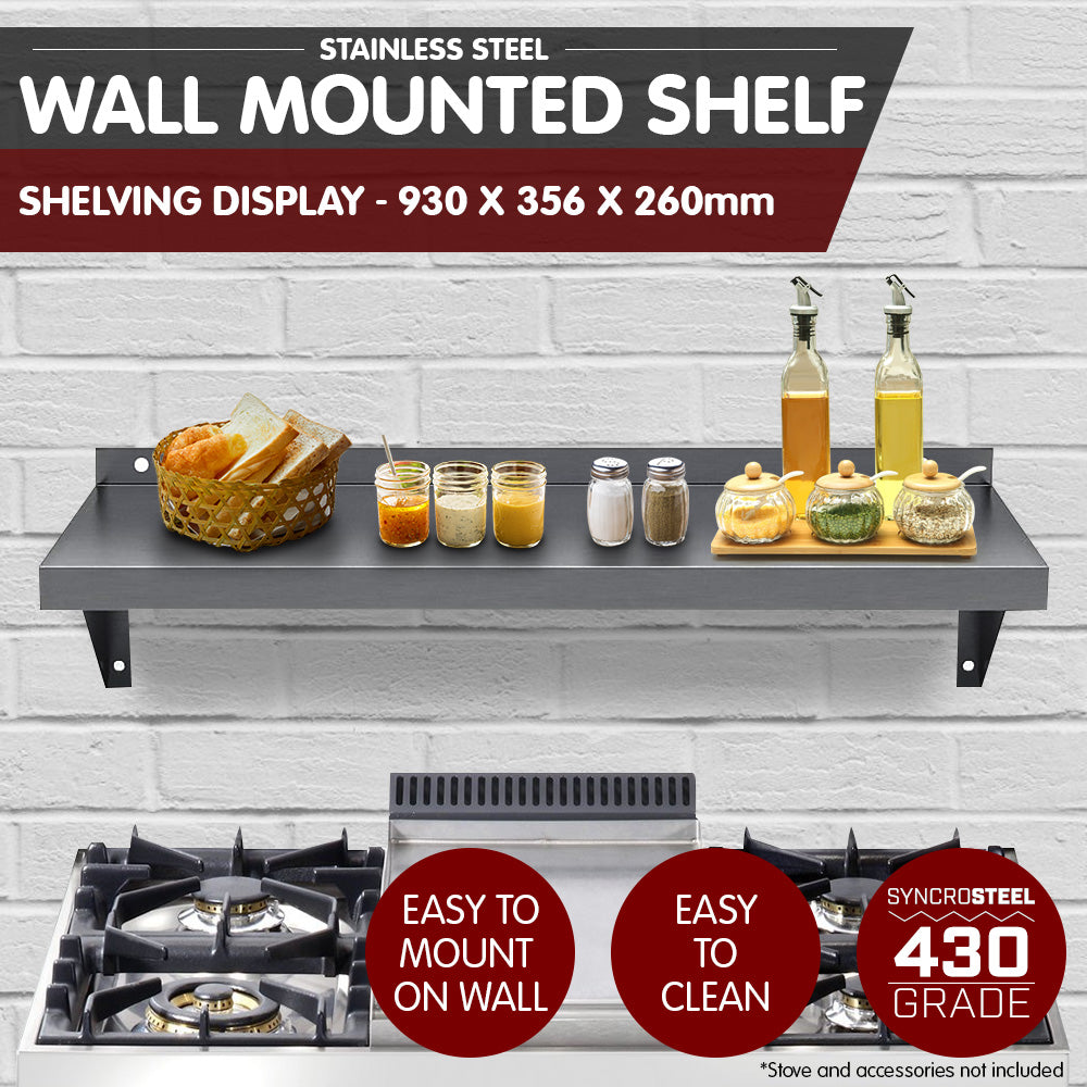 930x356mm Stainless Wall Mounted Shelf
