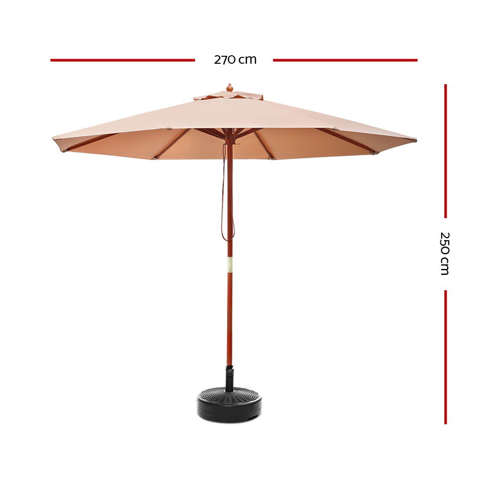 Instahut 2.7M Umbrella with Base Outdoor Pole Umbrellas Garden Stand Deck Beige