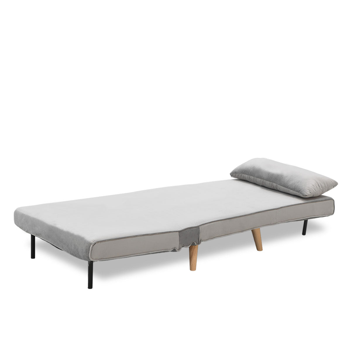 Adjustable Corner Sofa Bed Single Seater Lounge Faux Velvet Light Grey