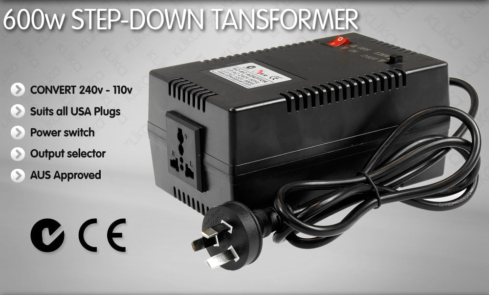 Sinewave Step-Down Transformer: 240v to 120v, 600 watts (4.5 amps)