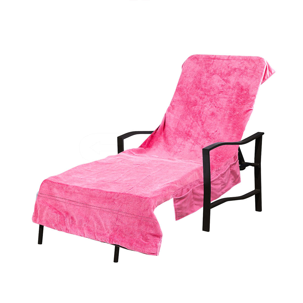 Travel Holiday Sun Lounger Mate Beach Towel Bath Shower Pocket Chair Cover Pink