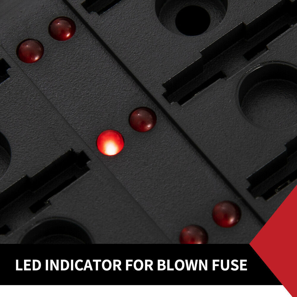 10 Way Blade Fuse Block Holder W/Led Indicator Light 12V 24V Car Marine 20 Fuses