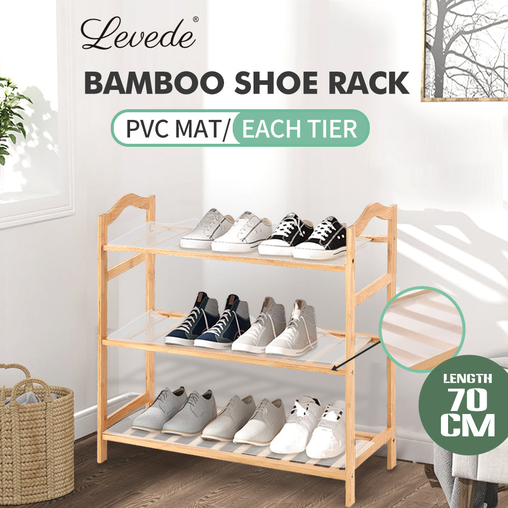 Levede Bamboo Shoe Rack Storage Wooden Organizer Shelf Stand 3 Tiers Layers 70cm