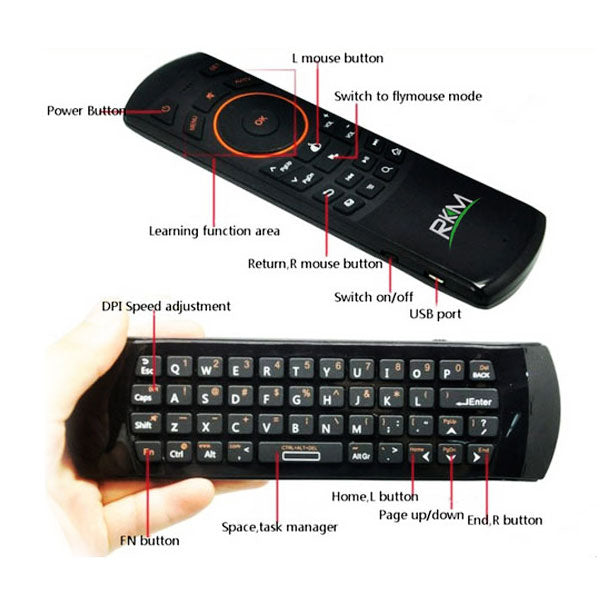 RKM MK705 2.4Ghz Wireless Mini Keyboard/Air Mouse/Learning Function for Android Mini PC/HTPC/Smart TV/Android TV Box/Media Player