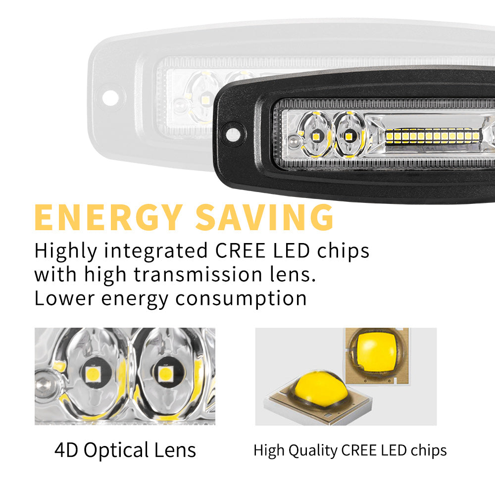 2x 7inch Cree Flush Mount LED Work Light Bar Flood Reverse Fog Lamp 4WD