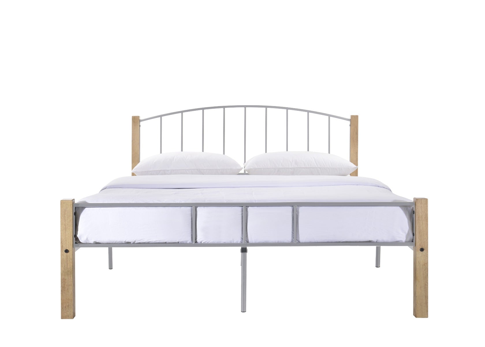 QUEEN  bed frame w/ solidwood post in Natural + Silver