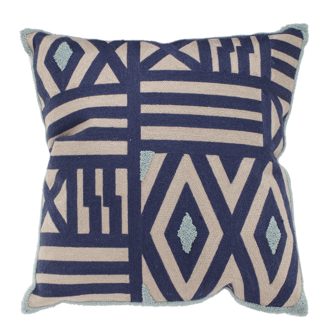 Patterned Taupe Blue & Green Cushion