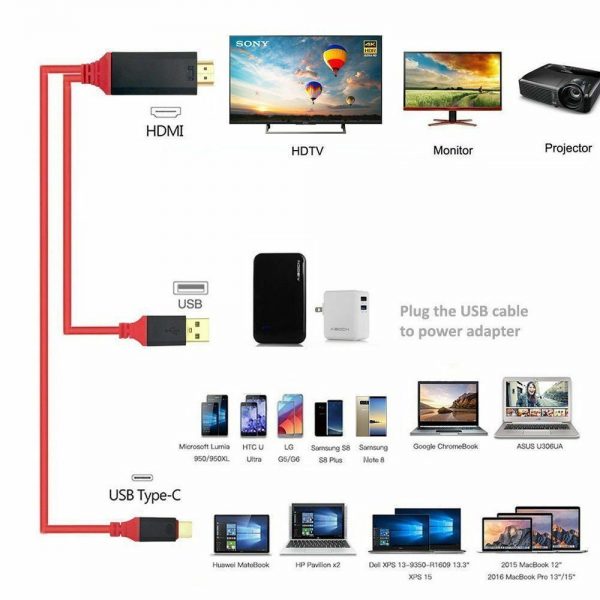 Red USB 3 In1 Type C To HDMI Cable With USB Power Charging - Store Zone-Online Shopping Store Melbourne Australia
