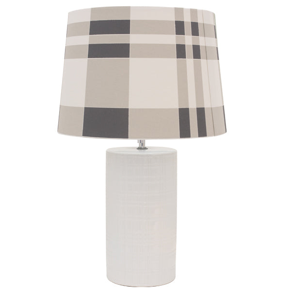 Channing white ceramic Bedside Lamp w/Chequered Shade