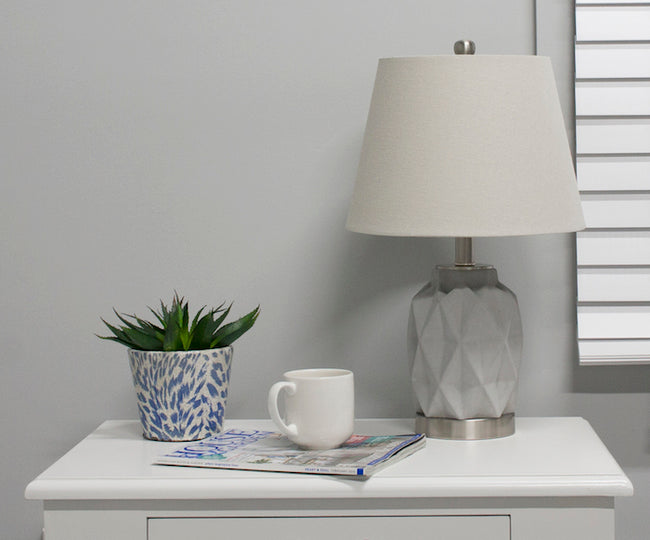 Jude Bedside Lamp light grey and silver with shade