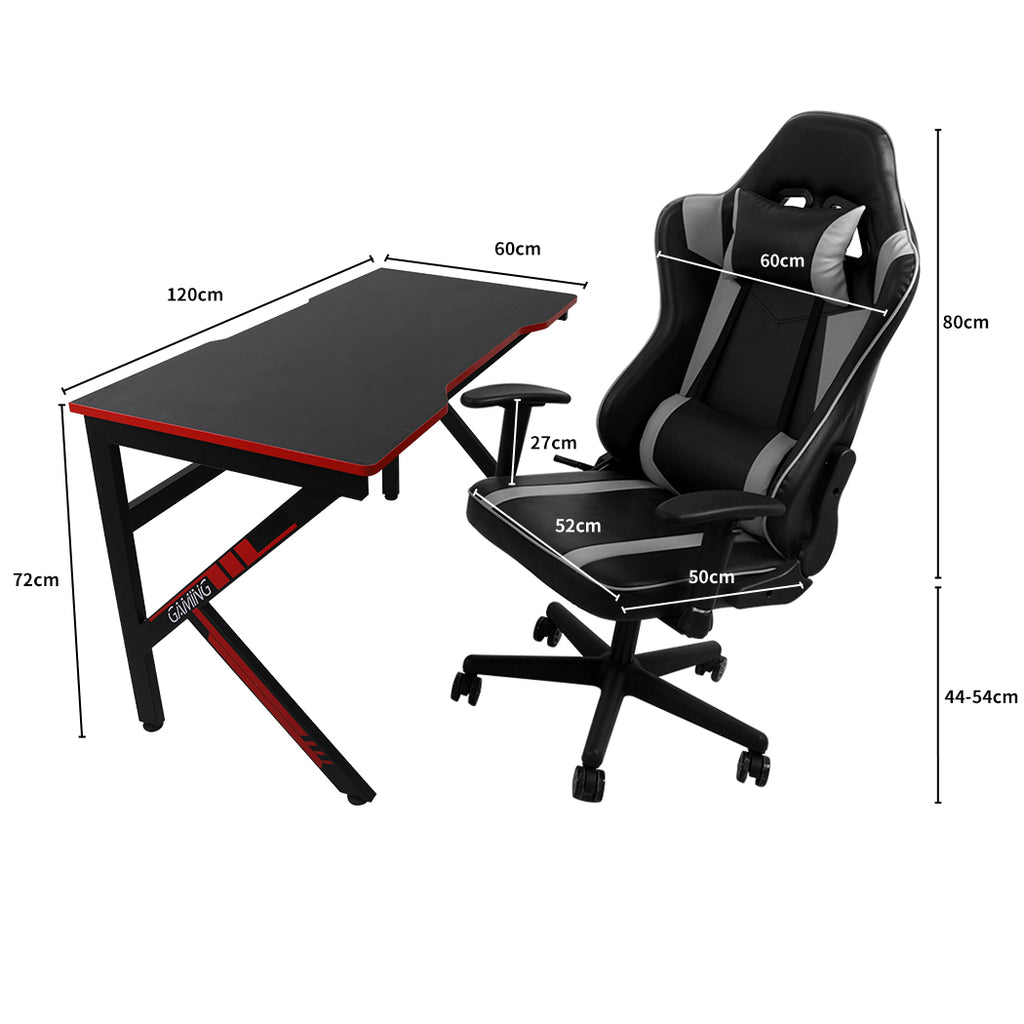 Gaming Chair Desk Computer Gear Set Racing Desk Office Laptop Chair Study Home K shaped Desk Silver Chair