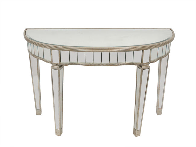 Mirrored Half Circle Console Table Antique Ribbed