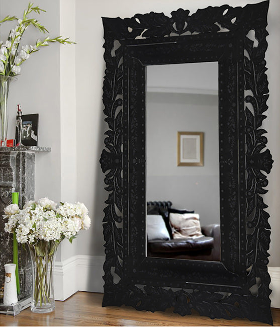 Luxury French Lace Black Mirror Huge Floor Wall