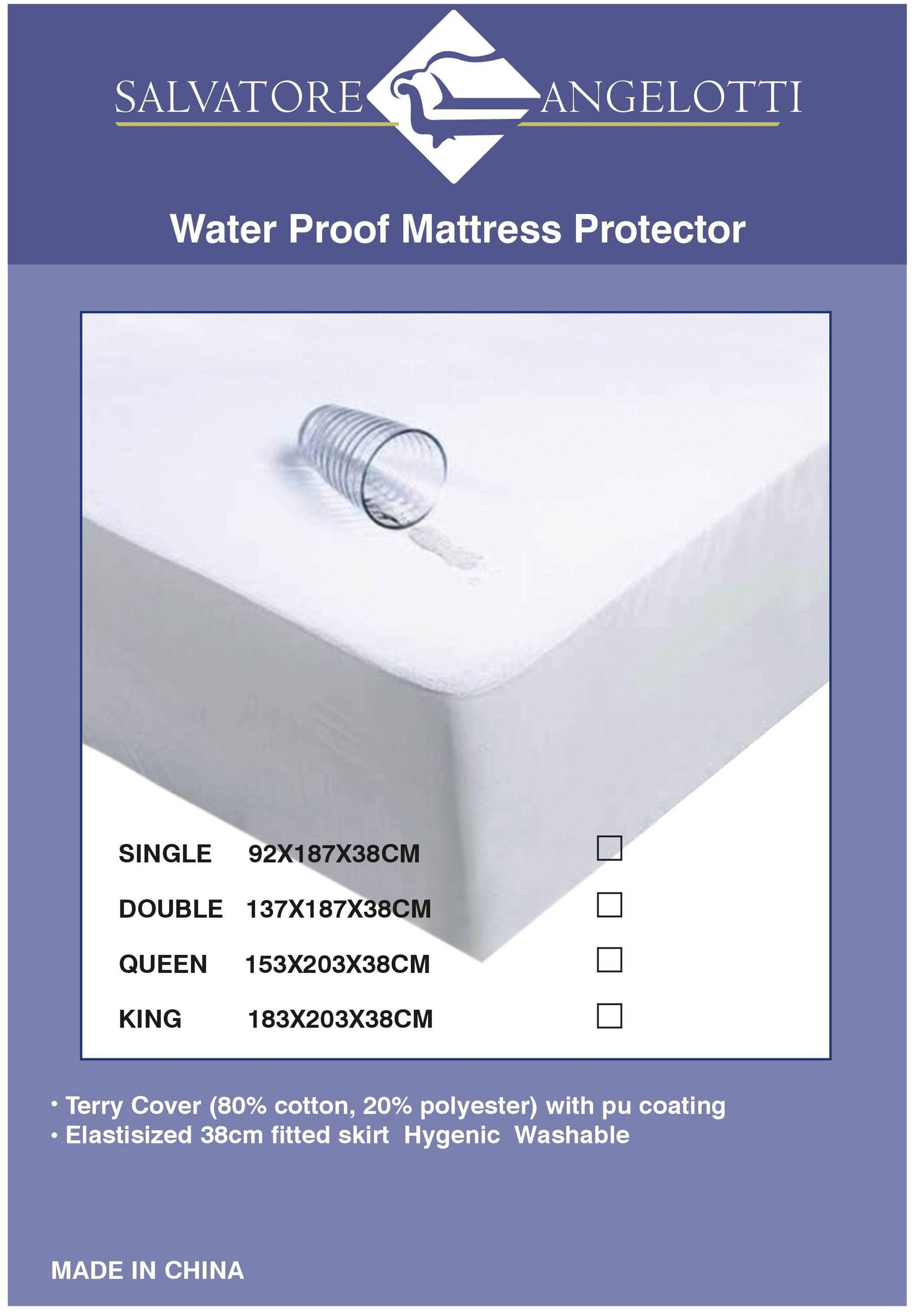 Double Mattress Protector - Waterproof Terry w Skirt
