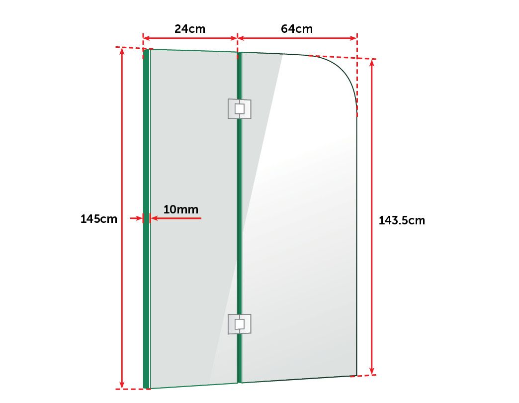 900 x 1450mm Frameless Bath Panel 10mm Glass Shower Screen By Della Francesca