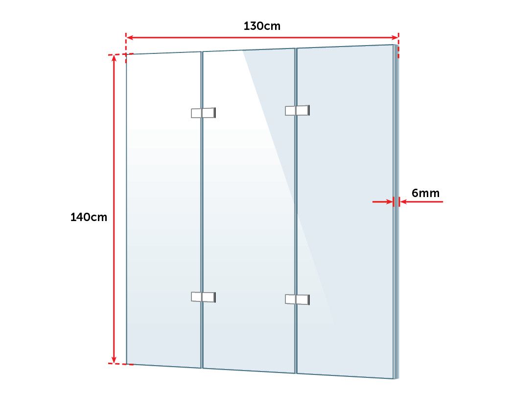 3 Fold Chrome Folding Bath Shower Screen Door Panel 1300mm x 1400mm