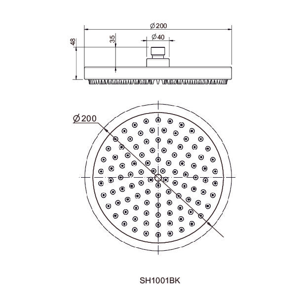 200mm Shower Head Round 304SS Showerhead Electroplated Matte Black Finish