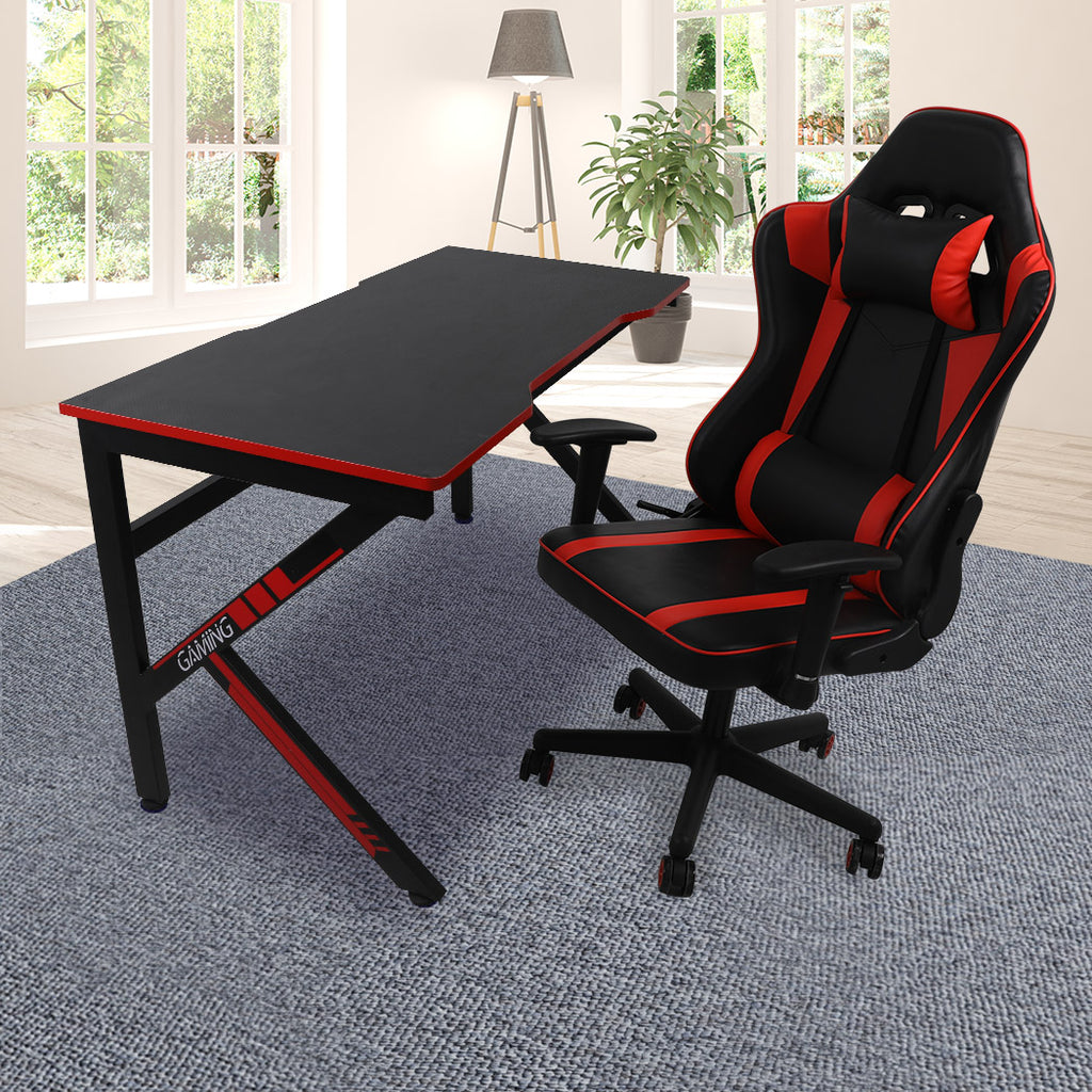 Gaming Chair Desk Computer Gear Set Racing Desk Office Laptop Chair Study Home K shaped Desk Red Chair