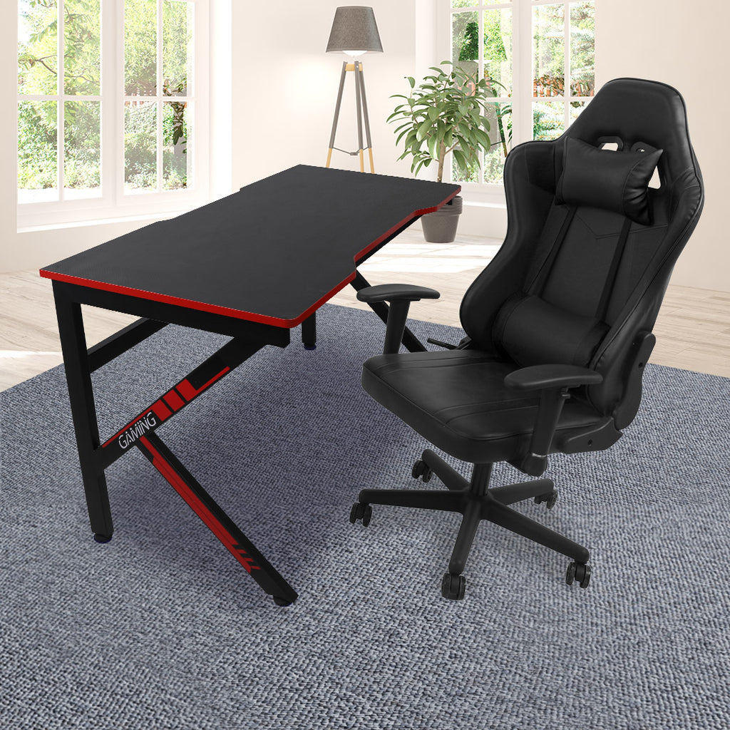Gaming Chair Desk Computer Gear Set Racing Desk Office Laptop Chair Study Home K shaped Desk Black Chair