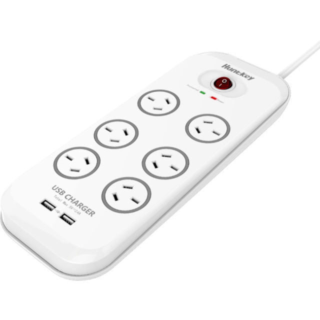 6 Outlet Surge Protected Powerboard With Dual Usb Charging Ports