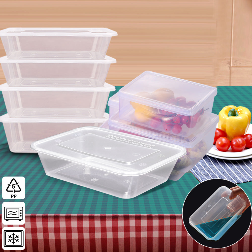 Food Containers Take Away Plastic Base + Lids Bulk 500ml