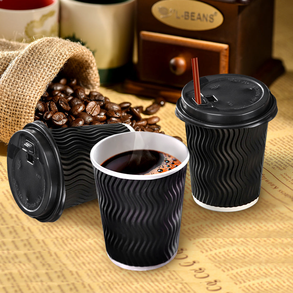 Disposable Coffee Cups Triple Wall 8oz 200pcs Black