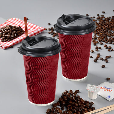 200x Red Disposable Coffee Cups 16oz Multi Sets