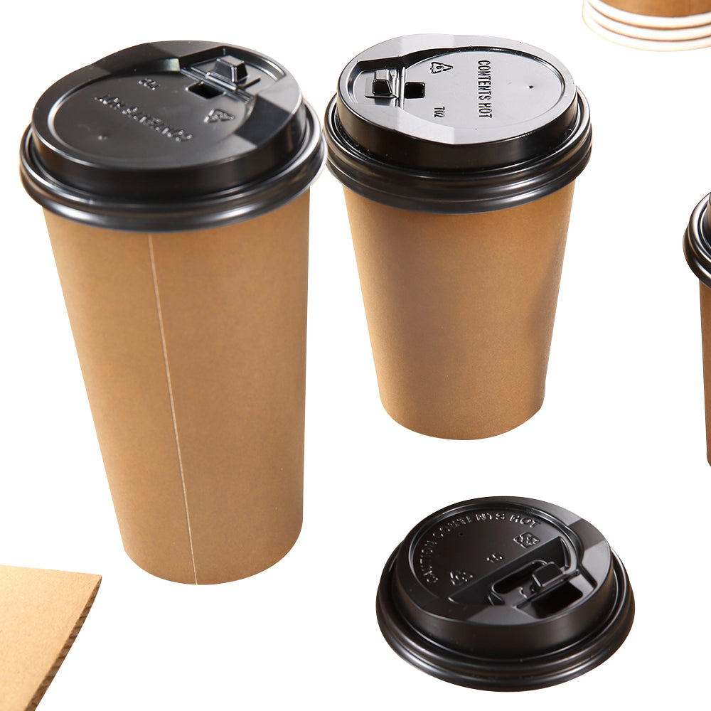 100pcs Double Wall Paper Cups With Lids Stirrers 16oz