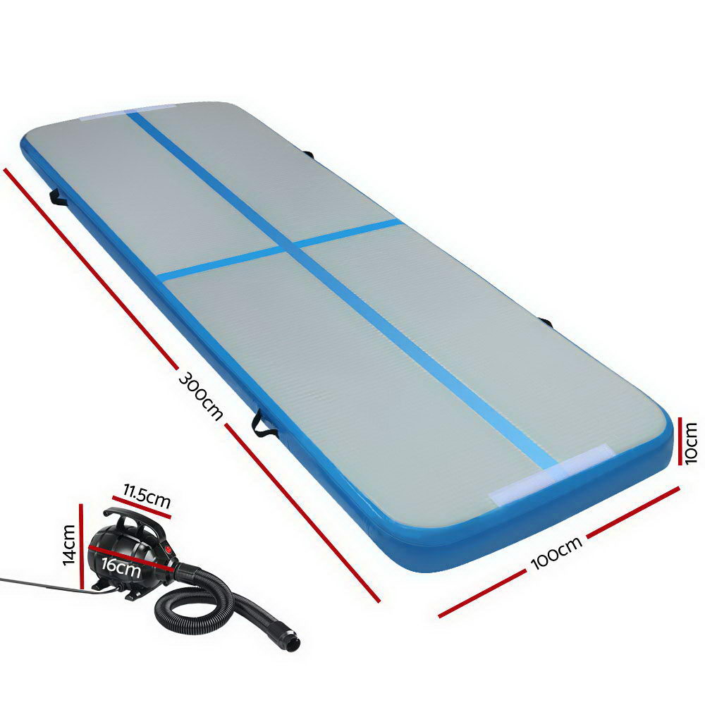 Everfit GoFun 3X1M Inflatable Air Track Mat with Pump Tumbling Gymnastics Blue