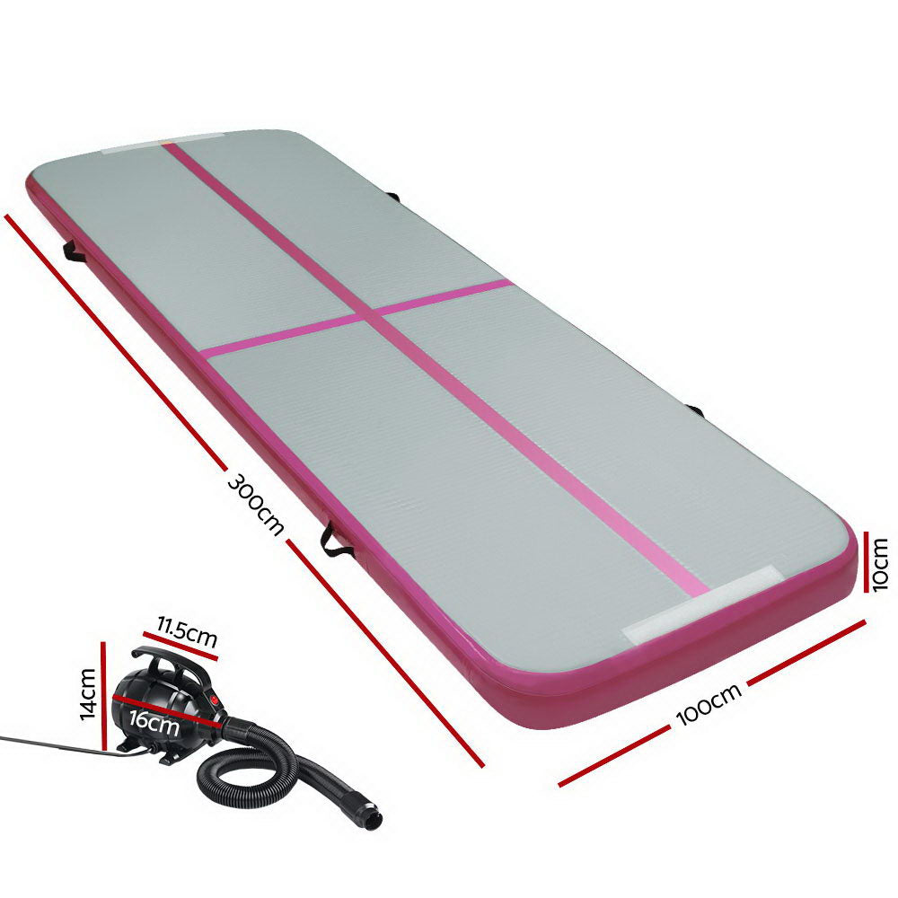 Everfit GoFun 3X1M Inflatable Air Track Mat with Pump Tumbling Gymnastics Pink