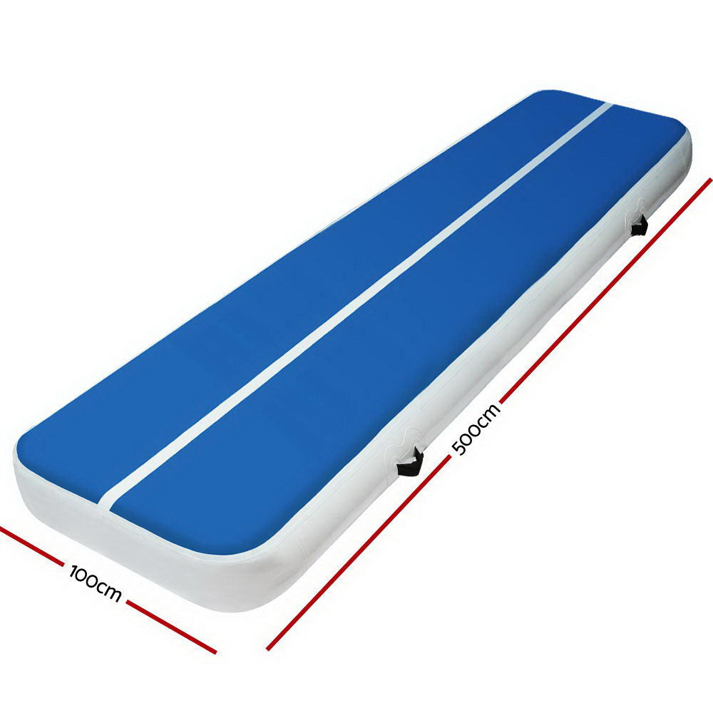 5m x 1m Inflatable Air Track Mat 20cm Thick Gymnastic Tumbling Blue And White