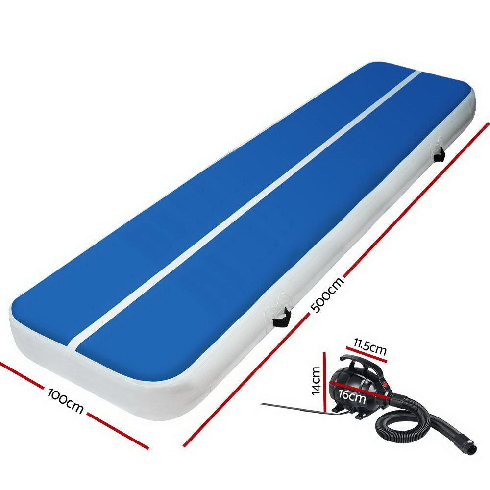 Everfit 5X1M Inflatable Air Track Mat 20CM Thick with Pump Tumbling Gymnastics Blue