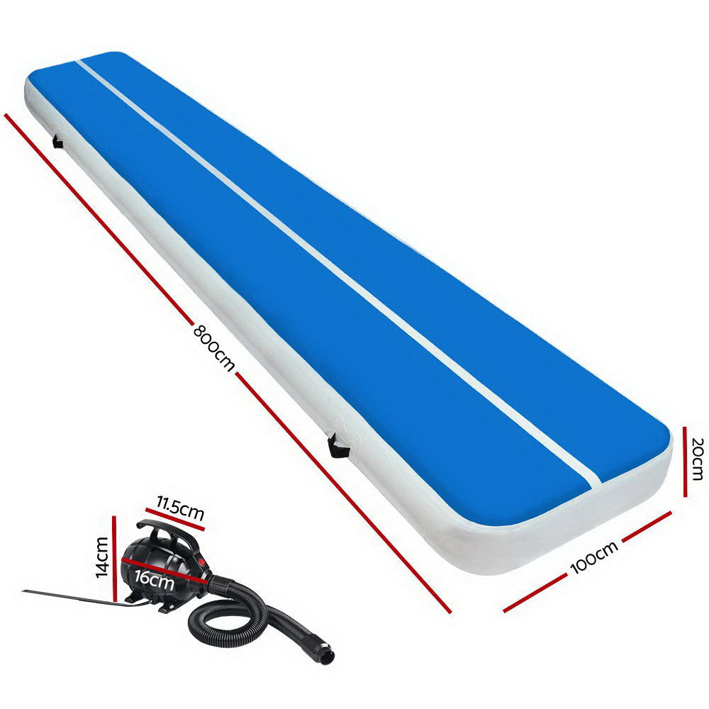 Everfit 8X1M Inflatable Air Track Mat 20CM Thick with Pump Tumbling Gymnastics Blue