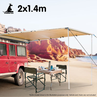 Wallaroo 2m x 1.4m Car Side Awning Roof Top Tent - Sand