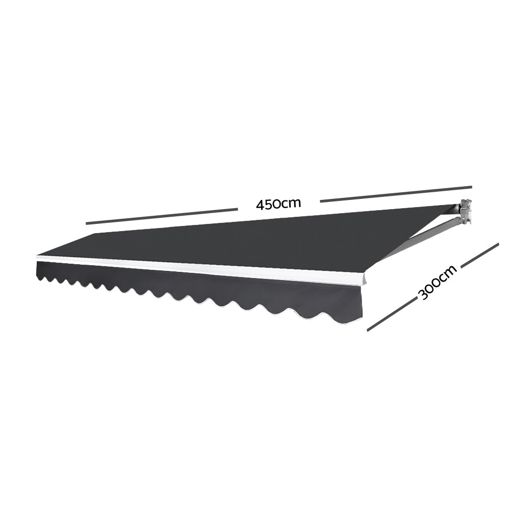 Instahut 4.5M x 3M Outdoor Folding Arm Awning - Grey