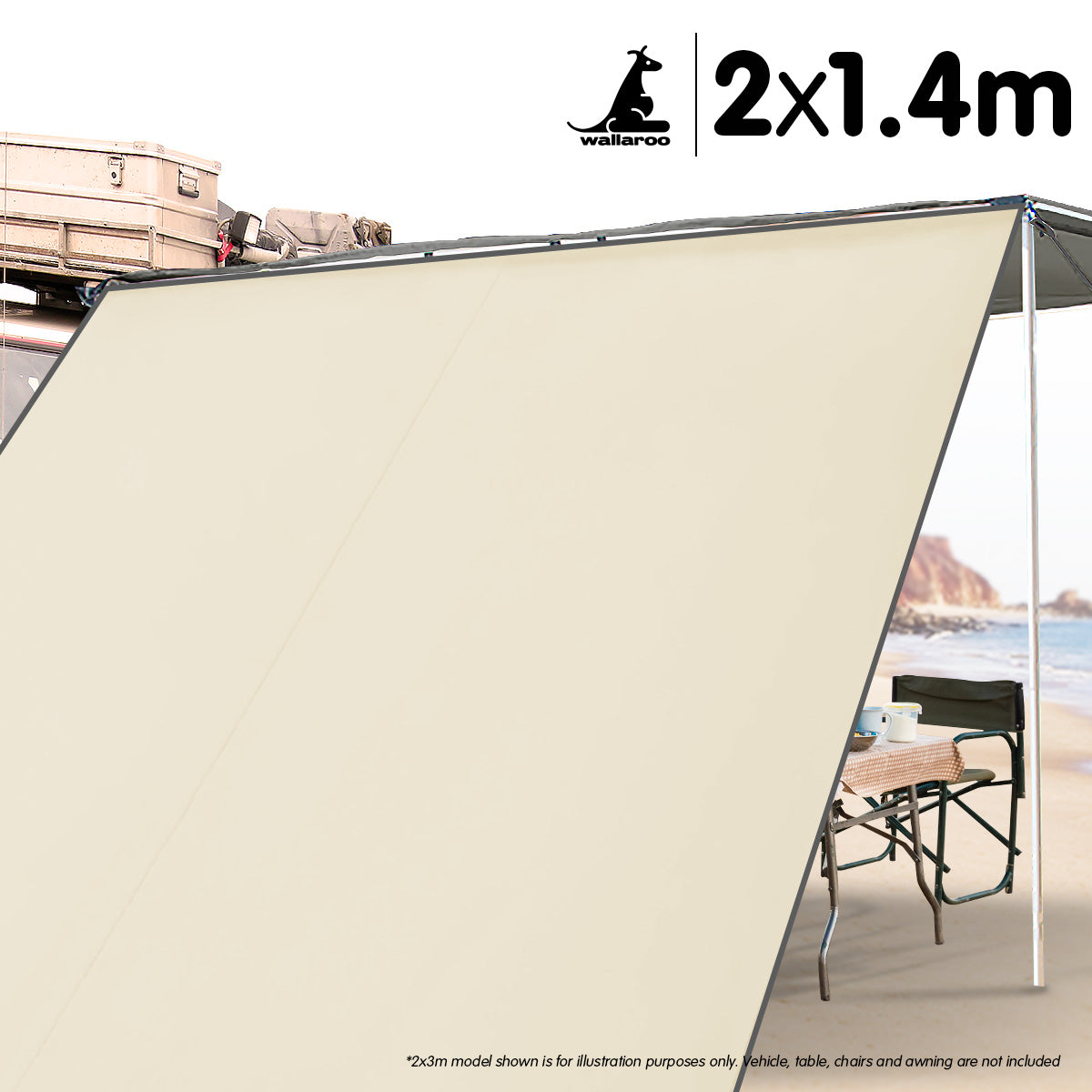 Wallaroo 2m x 1.4m Car Awning Extension - Sand