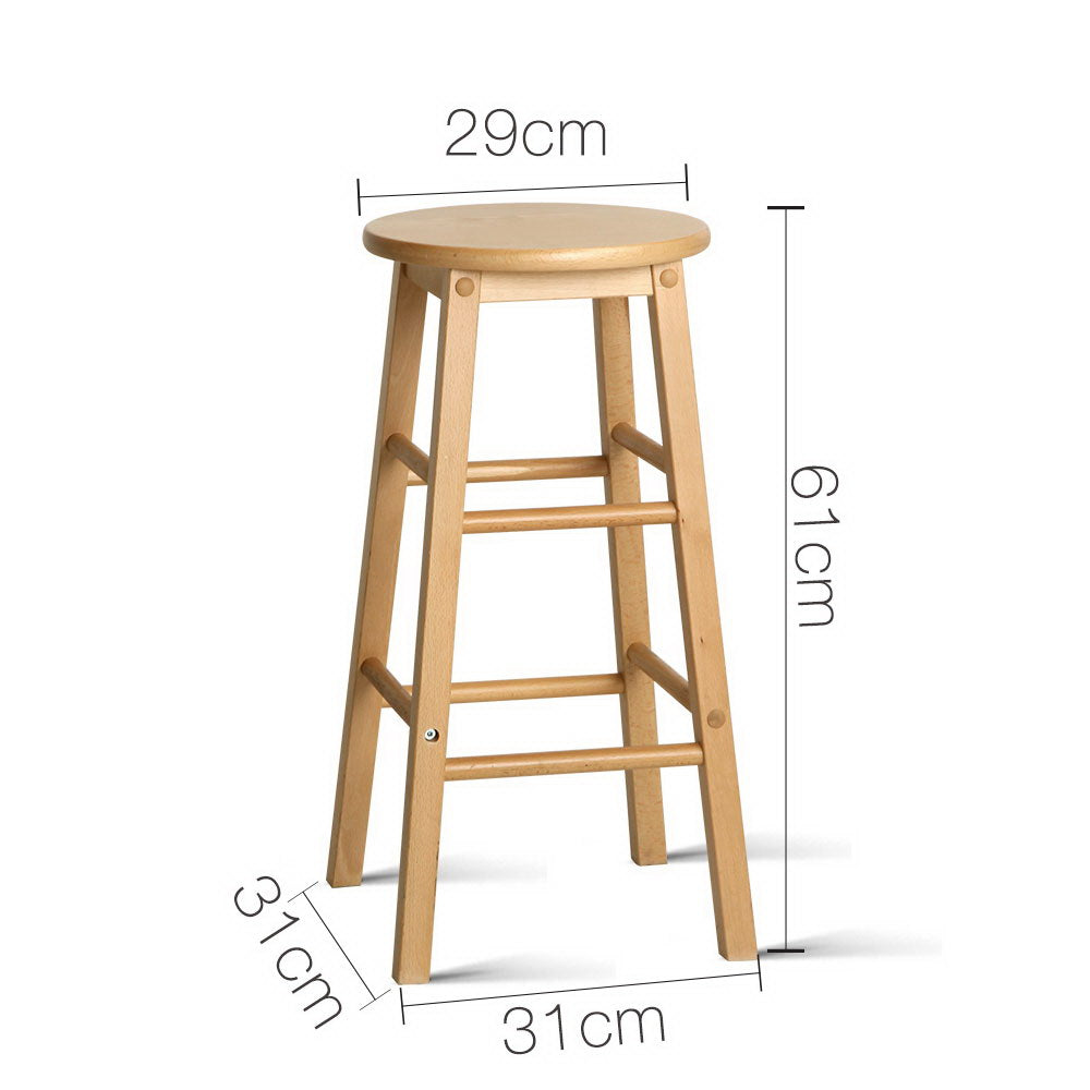 Artiss Set of 2 Beech Wood Backless Bar Stools - Natural