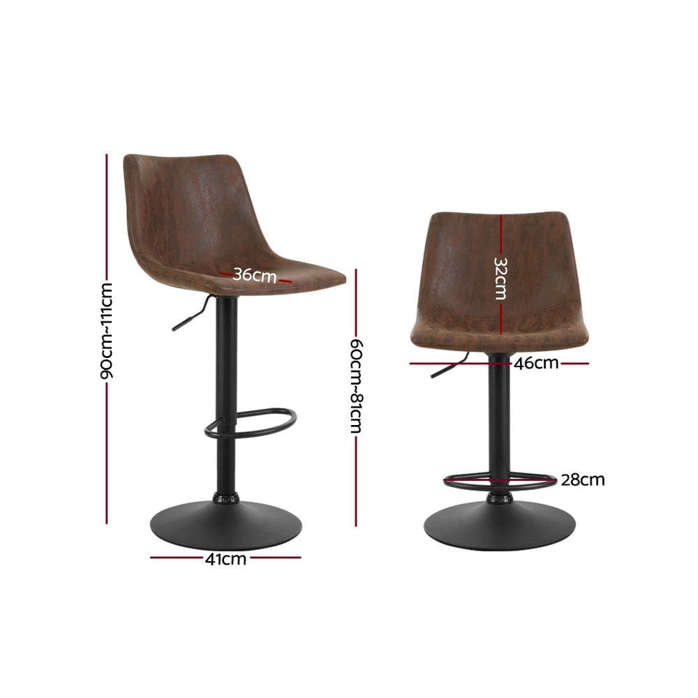 Artiss 2x Kitchen Bar Stools Gas Lift Bar Stool Chairs Swivel Vintage Leather Brown Coated Legs
