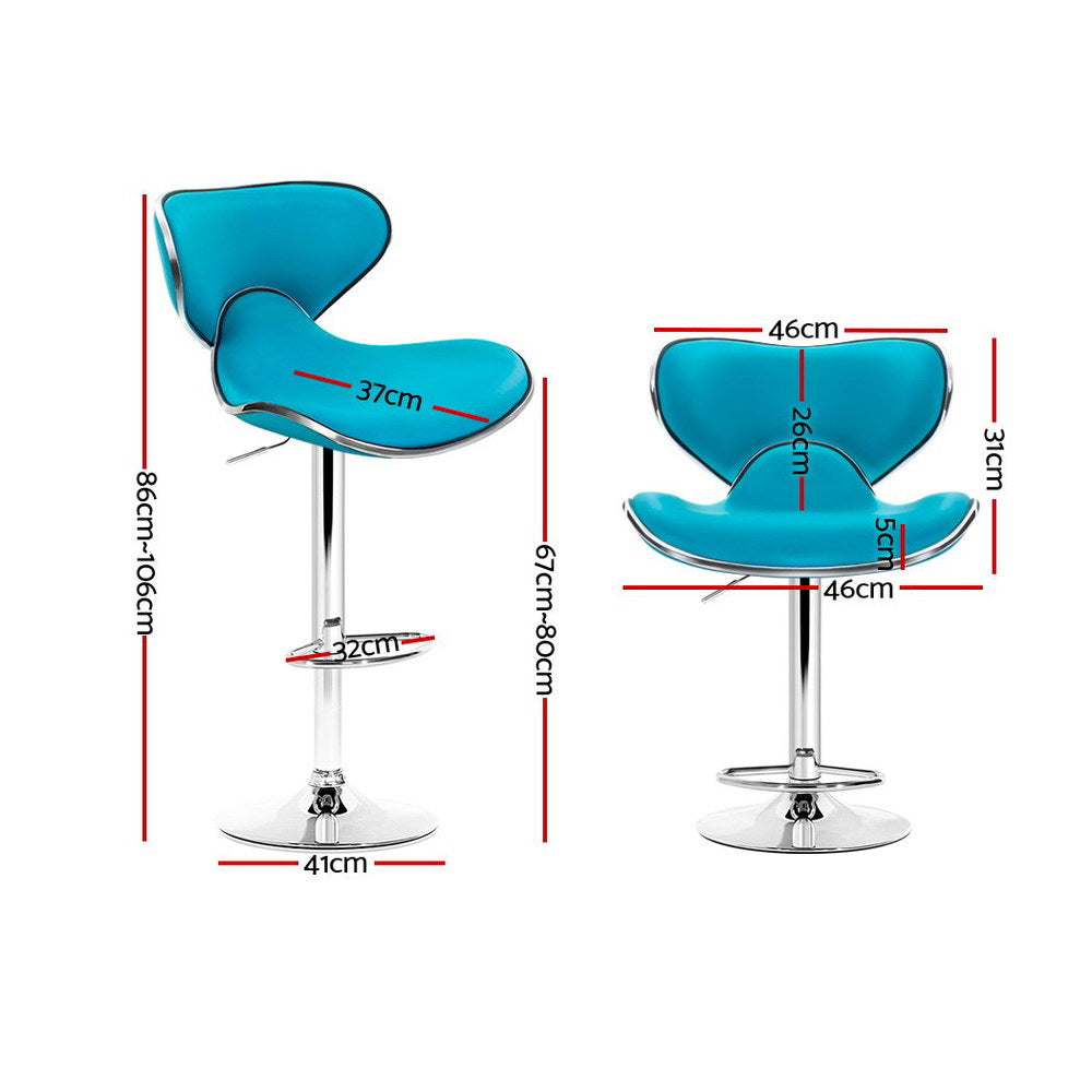 Artiss 2x Bar Stools Gas lift Swivel Chairs Kitchen Leather Chrome Teal