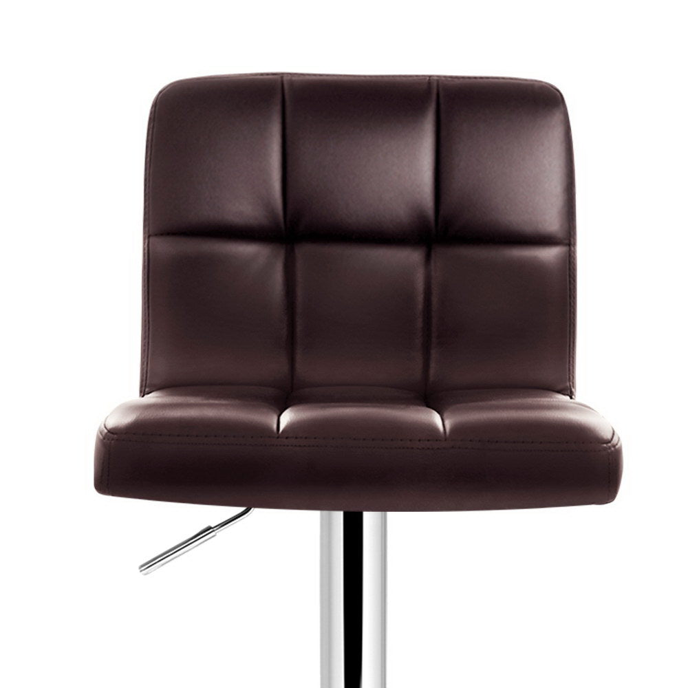 Artiss 2x Gas Lift Bar Stools Swivel Chairs Leather Chrome Chocolate