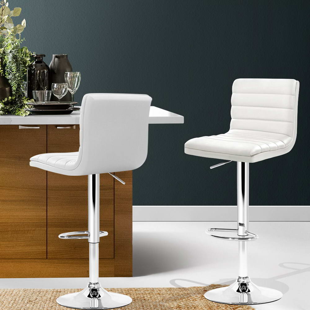 Artiss 2x Leather Bar Stools ARNE Swivel Bar Stool Kitchen Chairs White Gas Lift White