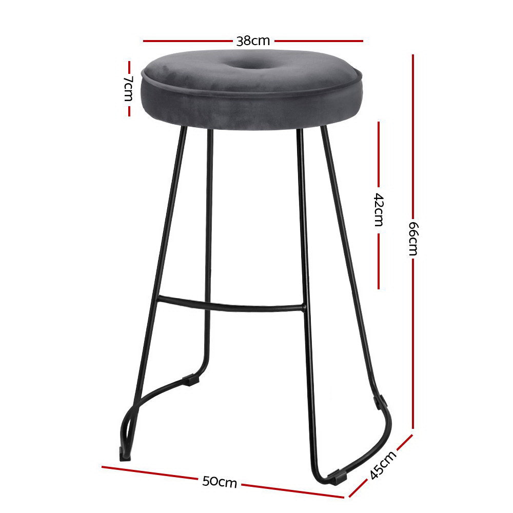 Artiss 2x Bar Stools Kitchen Stool Chairs Modern Metal Velvet Fabric Grey