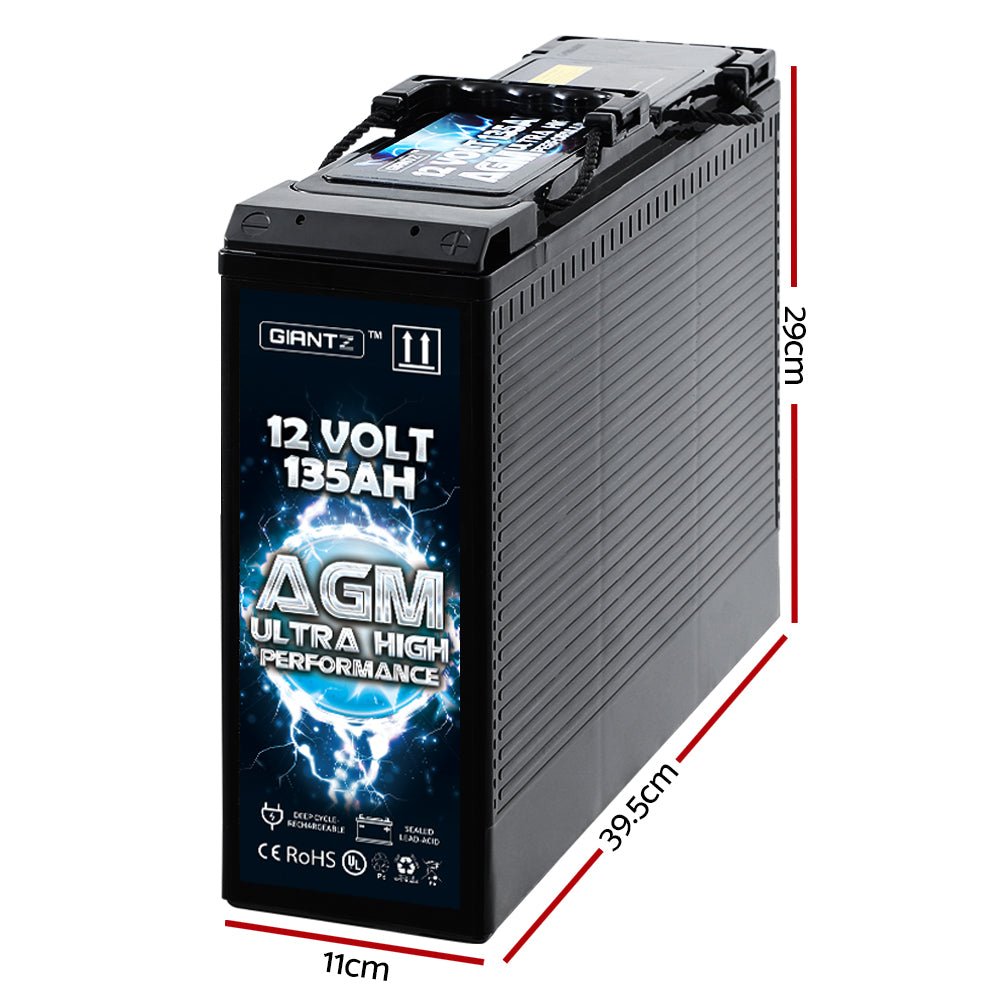 GIANTZ 12V 135AH AGM Deep Cycle Battery Portable 4WD Sealed Marine Solar Slim