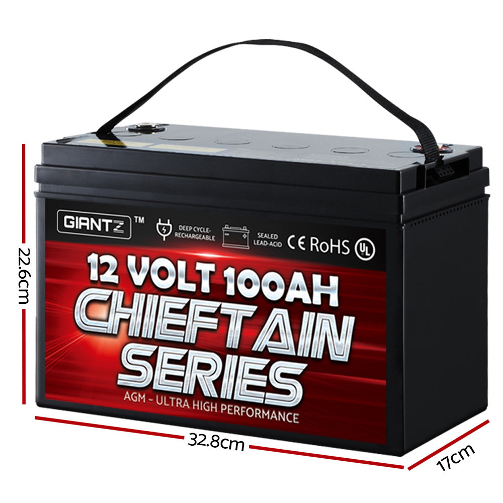 GIANTZ 100Ah Deep Cycle Battery 12V AGM Marine Sealed Power Portable Box Solar