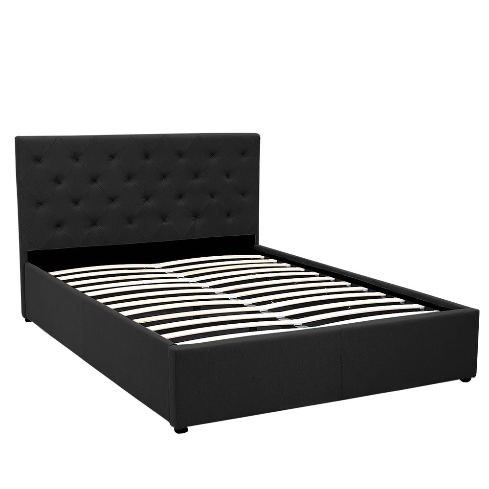 Double Fabric Gas Lift Bed Frame with Headboard - Black