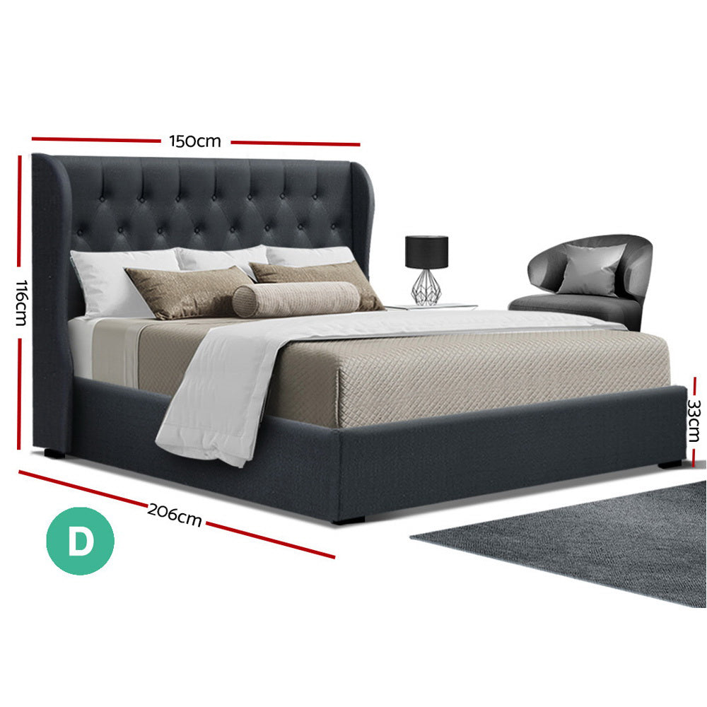 Artiss Double Full Size Gas Lift Bed Frame Base With Storage Mattress Charcoal Fabric Wooden